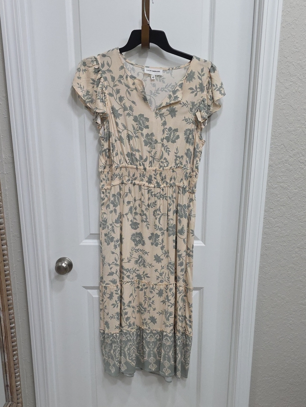 Lucky Brand Cream Dress with Sage Floral Print